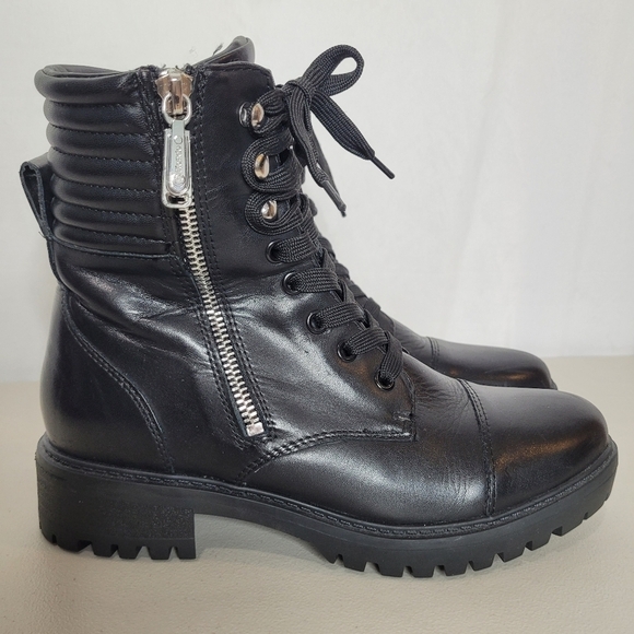 Blondo Mady Black Leather Waterproof Lace-Up Side Zip Combat Boots - Size 8 - Picture 2 of 16